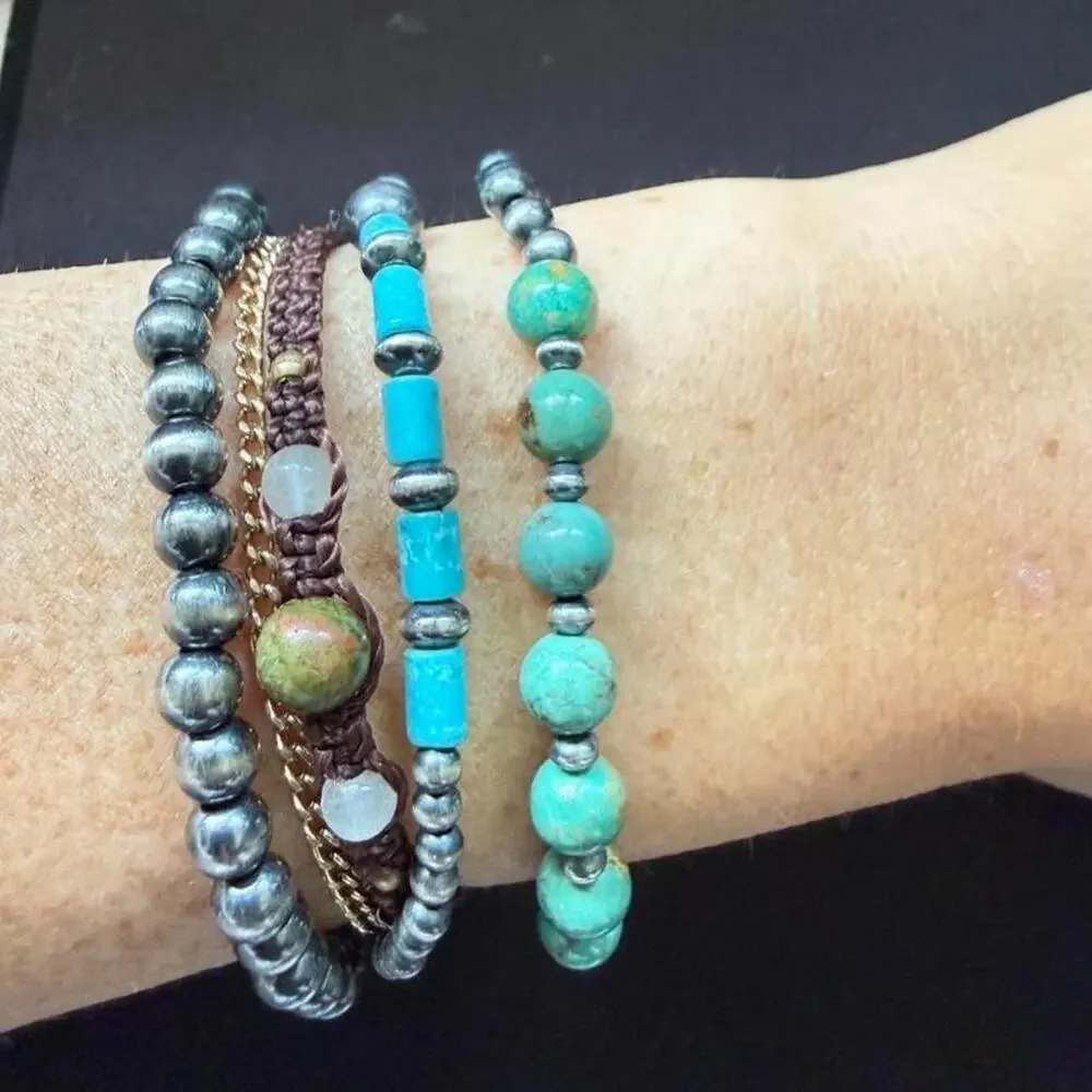Genuine turquoise and sterling silver native strung pearls